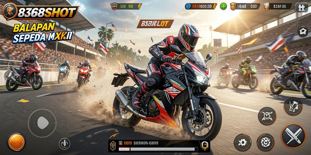 Gameplay mendebarkan dari 8368SLOT dengan motor balap cepat.