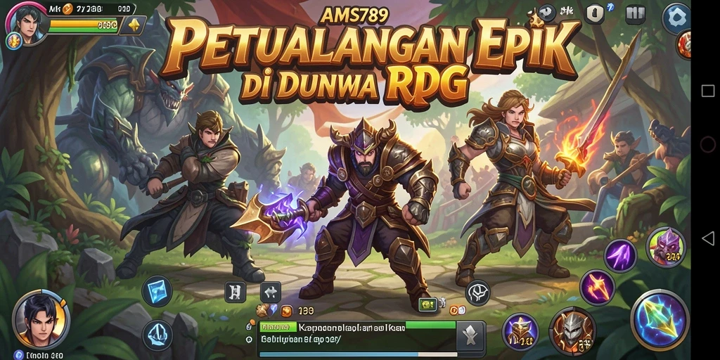 Tangkapan layar utama AMS789 menampilkan aksi seru dalam pertempuran RPG.