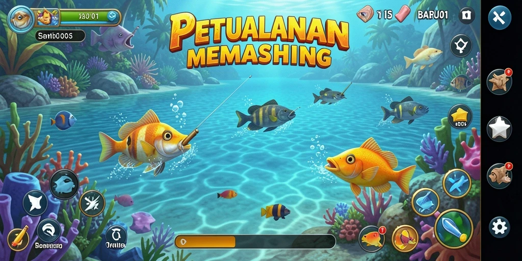 Tampilan gameplay menarik dalam <strong>BARU01</strong> menampilkan aktivitas memancing yang mendebarkan.