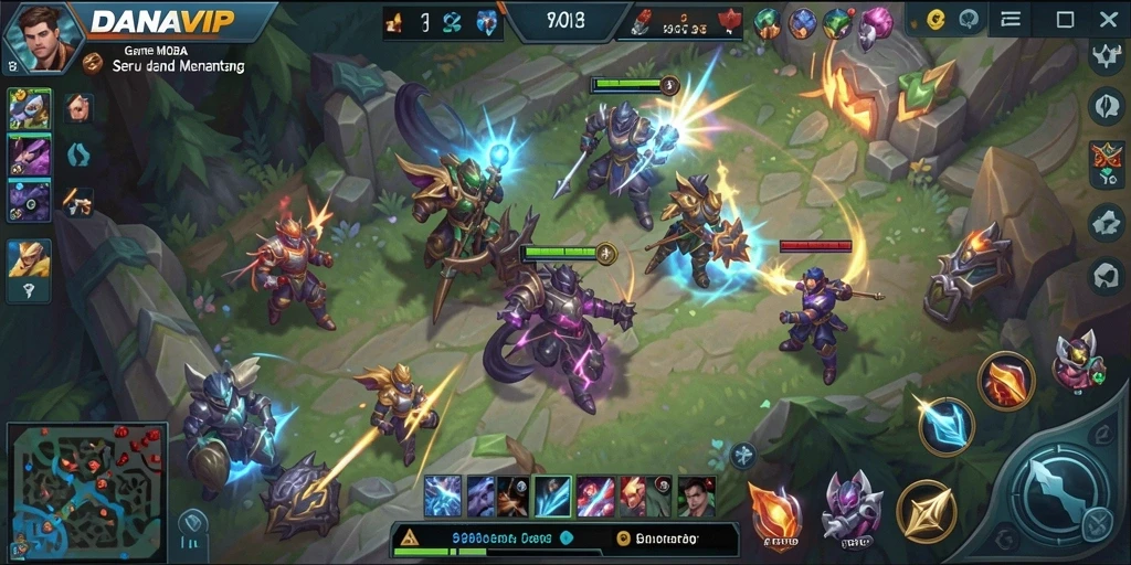 Tampilan gameplay seru di DANAVIP dengan aksi MOBA yang mendebarkan.