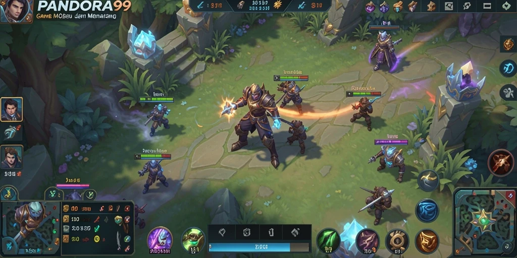 Screenshot gameplay PANDORA99 yang menampilkan pertarungan sengit di arena MOBA.