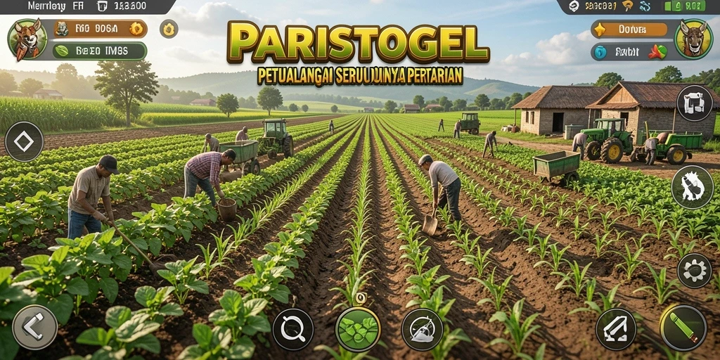 Tampilan gameplay seru di PARISTOGEL dengan berbagai aktivitas pertanian.
