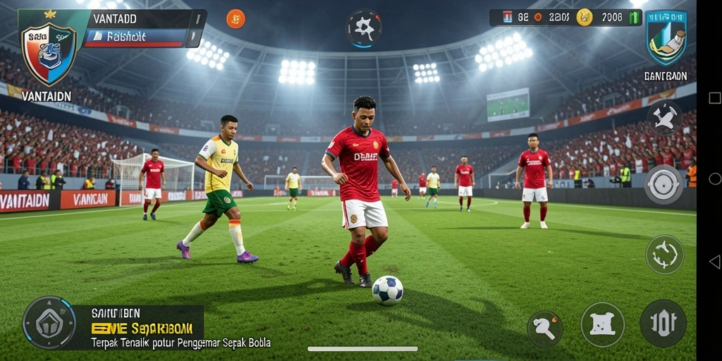 Screenshot VANTAIDN menampilkan aksi seru dalam pertandingan sepak bola.